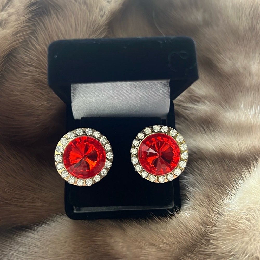 Faux Ruby and Rhinestone Earrings